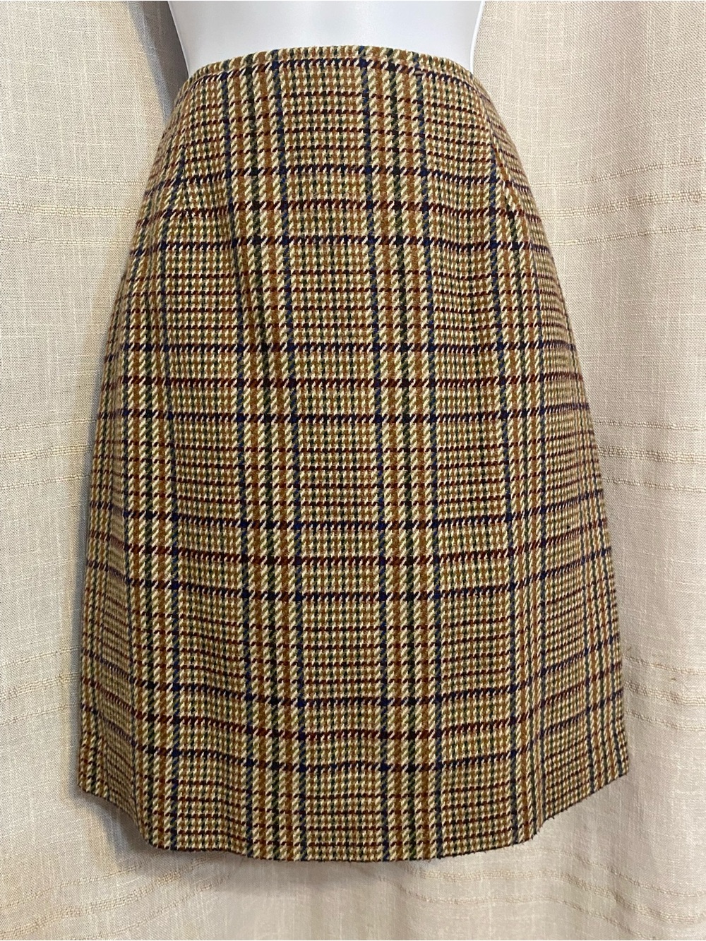 Vintage 90s Hugo Buscati Plaid Wool Blend Pencil Mini Skirt Size 8
